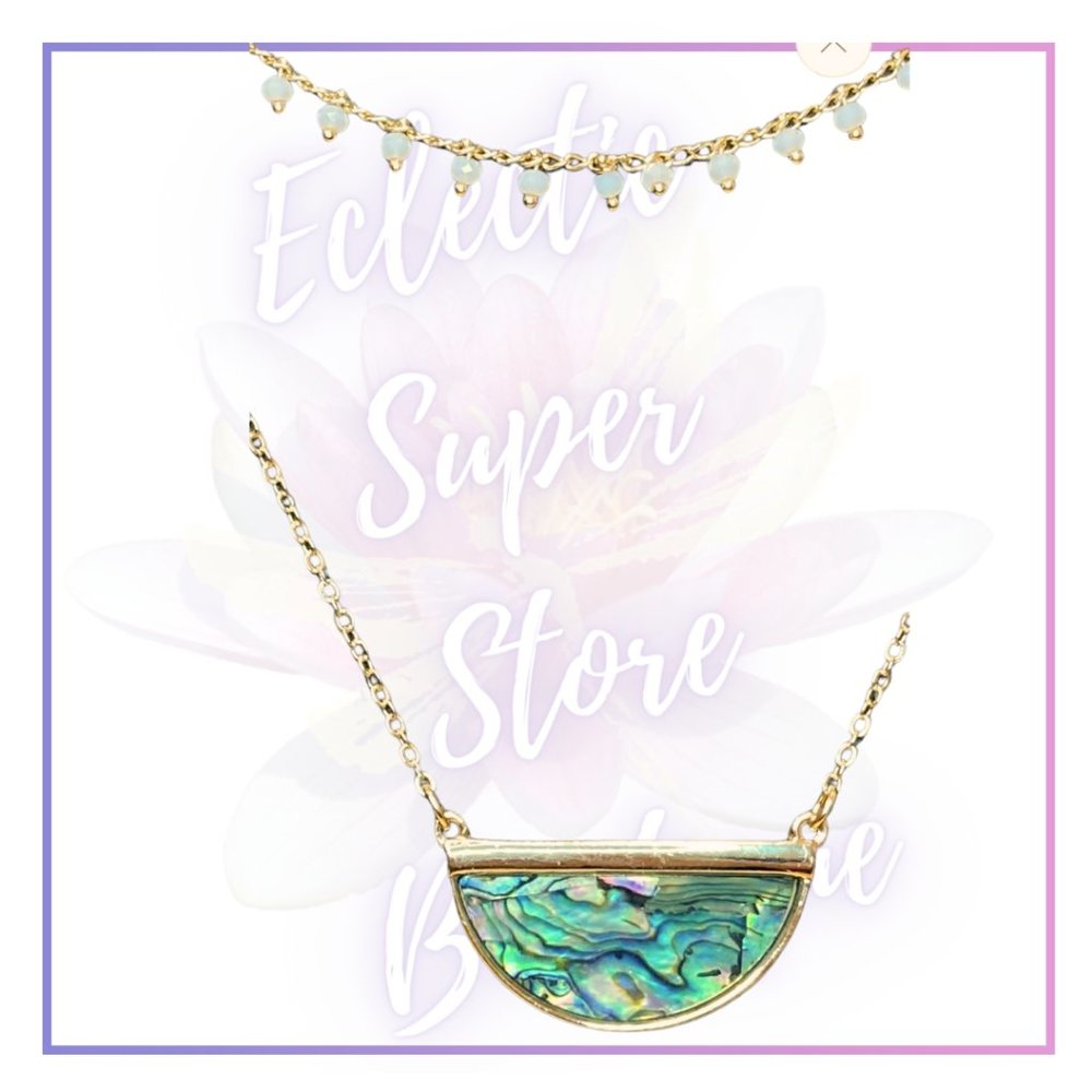 Gorgeous & Elegant Abalone Shell and Clear Faux Crystal Clear Beads Necklace. - Picture 3 of 14